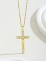 Golden cross necklace with full cubic zirconia pave and fine Jesus relief pendant - W101-pj0949-gd
