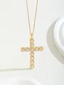 Elegant gold cross necklace with micro-paved zircons on a delicate O-chain link - 0494-gd