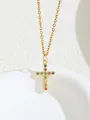 Golden cross necklace with colorful zircons on a textured minimalist background - Gold Colorful Zirconia Inlaid Cross (0770-CGD)