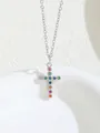 Silver cross necklace with colorful zircon stones and delicate steel chain for women - Silver Colorful Rhinestone Cross (0770-CSL)
