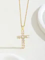 Elegant gold cross pendant necklace featuring sparkling cubic zirconia on a slim chain - W101-pj1025-gd