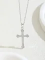 Silver cross necklace with cubic zirconia paving and filigree details on an O-chain - Silver Vintage Acanthus Engraved Cross (W101-XL0860-SL)