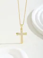 Golden cross necklace with white zircon pavé setting on a delicate cable chain - W101-xl0873-gd