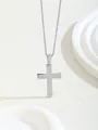 Silver cross pendant necklace set with clear cubic zirconia on a minimalist background - W101-xl0873-sl