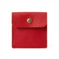 Red lychee textured leather jewelry gift pouch with gold snap button closure - 8*8cm / Red