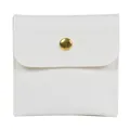 White PU leather jewelry storage bag with gold snap button and fine stitching details - 8*8cm / White
