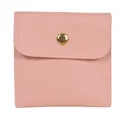 Pink PU leather jewelry pouch with gold metal snap button and litchi grain texture - 8*8cm / Pink