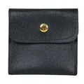 Black litchi grain PU leather jewelry storage pouch with a gold metallic snap button - 8*8cm / Black