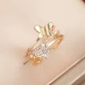 Elegant gold-tone triple layered butterfly ring with shimmering zircon stones in a gift box - US 6 / Gold