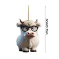 Christmas Highland Cow ornament with glasses and golden string hanging decoration - White Highland Cow with Glasses Style