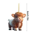 Detailed view of Scottish Highland Cow acrylic ornament with 8cm height measurement - Scottish Brown and White Highland Cow Style