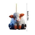 Highland cow Christmas tree ornament with 8cm height measurement and gold string - White Orange and Black Highland Cow Style