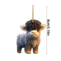 Detail of grey highland cow ornament showing realistic fur texture and 8cm size dimension - Grey-blue Body with Brown Top Fur Style