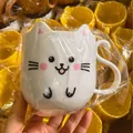 Cartoon kitten plastic handle toothbrush cup for kids with cute cat tail handle - White Cat Cup