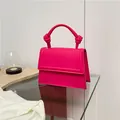 Minimalist magenta crossbody square bag in smooth PU leather with knotted handle detail - Rose Red