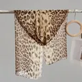 Long summer leopard print silk scarf made of breathable lightweight fabric for beach sun protection - Leopard Coffee
