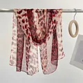 Classic red leopard print chiffon scarf for women long sunscreen beach shawl wrap - Red Leopard Print