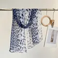 Blue and black leopard print long silk scarf made of lightweight chiffon fabric - Leopard Print Royal Blue