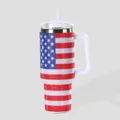 Sparkling 40oz stainless steel tumbler with American flag rhinestone pattern and handle - 1.1L-2L / Star and Stripes Flag Style