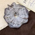 Grey crochet floral scrunchie hair tie with delicate hollow texture and wavy edges - Gray (92# Hair Ring)