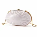 Elegante bolso de fiesta blanco en forma de concha con cadena dorada para bodas - Blanco perla