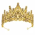 Elegant gold bridal tiara with sparkling champagne crystal rhinestones and water drop gems - Gold with Champagne Rhinestone