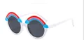 Kids round white sunglasses with rainbow and blue cloud decor and dark lenses - Porcelain White / Actual Shooting
