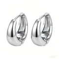 Close-up detail of high-polished minimalist silver stainless steel hoop earrings - 16mm Steel Huggie Medium (MS-283) / 18K Gold / Steel