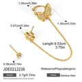 Gold butterfly ear cuff and flower stud earrings with dimensions and weight info - Butterfly Tassel Style (JDE0212238)