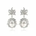 Boucles d'oreilles fleurs en argent avec cristaux de zircon brillants et perle centrale - Argent