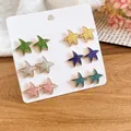 Vista detallada de seis pares de pendientes de estrella de colores con elegante diseño de esmalte. - 6# Juego de Estrellas Multicolor (6 Pares)
