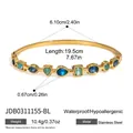 Elegant gold stainless steel bracelet with blue and green geometric gemstone charms - Blue-Green Style (JDB0311155-BL)