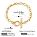 Detail of gold stainless steel toggle bracelet with length and weight specifications - Chunky Chain Toggle Bracelet (JDB0112231)