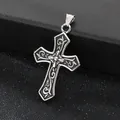Colgante de silbato de cruz gótica de acero inoxidable con tallas de vid antiguas - Colgante de Silbato de Textura de Vid (KP117032-LU) / Pendant Only (Without Chain) / Negro Retro