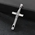 Colgante silbato cruz gótica de acero inoxidable plateado para aliviar la ansiedad - Colgante de Cruz con Patrón de Cuerda Trenzada (KP117035-LU) / Pendant Only (Without Chain) / Plata Antigua