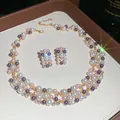 Close-up of elegant multicolor pearl and rhinestone necklace and earring jewelry set - Necklace Earring Jewelry / Purple And Pink