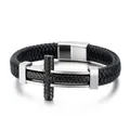 Schwarzes geflochtenes Lederarmband für Herren mit Kreuz-Anhänger - 19cm / Strahlendes Muster Kreuz (KB130436-KFC) / Zweifarbig Schwarz