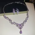 Detailed view of sparkling jewelry set featuring purple crystals and teardrop pendant - Purple Petal Leaf Style (20#)