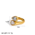 Anello bypass in acciaio inossidabile dorato con due cristalli a forma di pera, peso 6,1 g - Stile Doppia Pietra a Goccia Trasparente (TR4569)