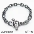 Pulsera punk de acero de titanio plata vintage con cierre OT de hueso y detalle de calavera - Estilo de textura espiral alternada (KB179423-Z)