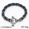 Pulsera punk de acero de titanio envejecido con cierre OT de calavera y hueso, 210mm. - Estilo texturizado 3D pesado (KB179424-Z)