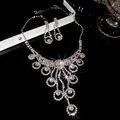 Elegant silver rhinestone water drop necklace and earring set with sparkling brilliant pendants - Style 24 Water Drop Flower Combination