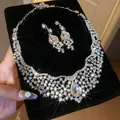 Elegant rhinestone water drop pendant necklace and earring jewelry set for wedding - Multi-Layer Net Mesh Rhinestone Style (63#)