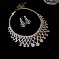 Elegant silver rhinestone necklace and earrings jewelry set for luxury wedding parties - Style 14 Heavy Craft Wide Mesh