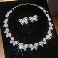 Sparkling rhinestone butterfly necklace and earrings jewelry set in silver. - Bowknot Streamlined Style (48#)