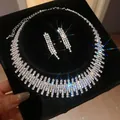 Elegant silver-tone rhinestone necklace and earring jewelry set for special occasions - Linear Long Fringe Style (54#)