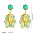 Detailed dimensions and weight for vintage pharaoh head gold-plated stainless steel earrings - E6298