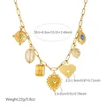 Vintage gold-plated stainless steel necklace with heart charms and size measurements - N4284