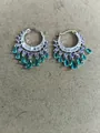 Vintage style hoop earrings featuring purple and green teardrop zircon stone pendants - Round Tassel Waterdrop Style (HE33308) / Silver-Purple-Green
