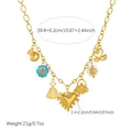 Detailed size view of gold-plated stainless steel multi-charm necklace with heart - N4277